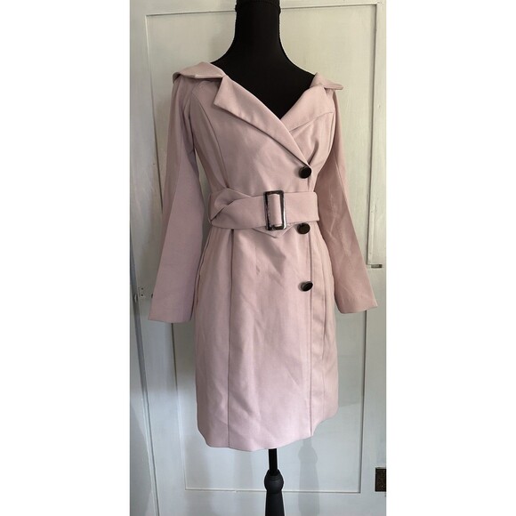 Elliatt Pink Off Shoulder Belted Trench Coat Style Dress w/wire Bodice Size S - Picture 3 of 9